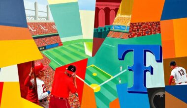 A fragmented, geometric painting depicting the dynamic action of a baseball game, with sharp angles and overlapping planes representing the back-and-forth nature of the contest.