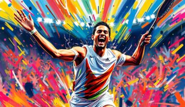 An abstract expressionist painting featuring vibrant neon brushstrokes and splatters of color, capturing the raw energy and excitement of a dramatic grand slam home run.