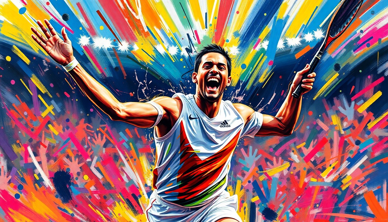 An abstract expressionist painting featuring vibrant neon brushstrokes and splatters of color, capturing the raw energy and excitement of a dramatic grand slam home run.