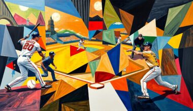 A cubist-style painting depicting the key moments of the Braves