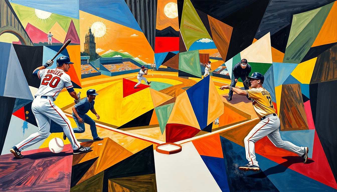 A cubist-style painting depicting the key moments of the Braves