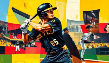 A cubist, geometric painting depicting a baseball player