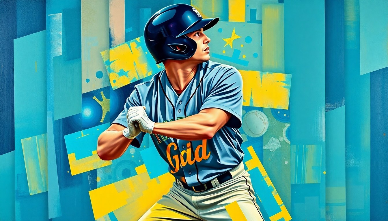 A cubist-style painting depicting a baseball player