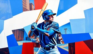 A cubist-style painting depicting a baseball player in the batter