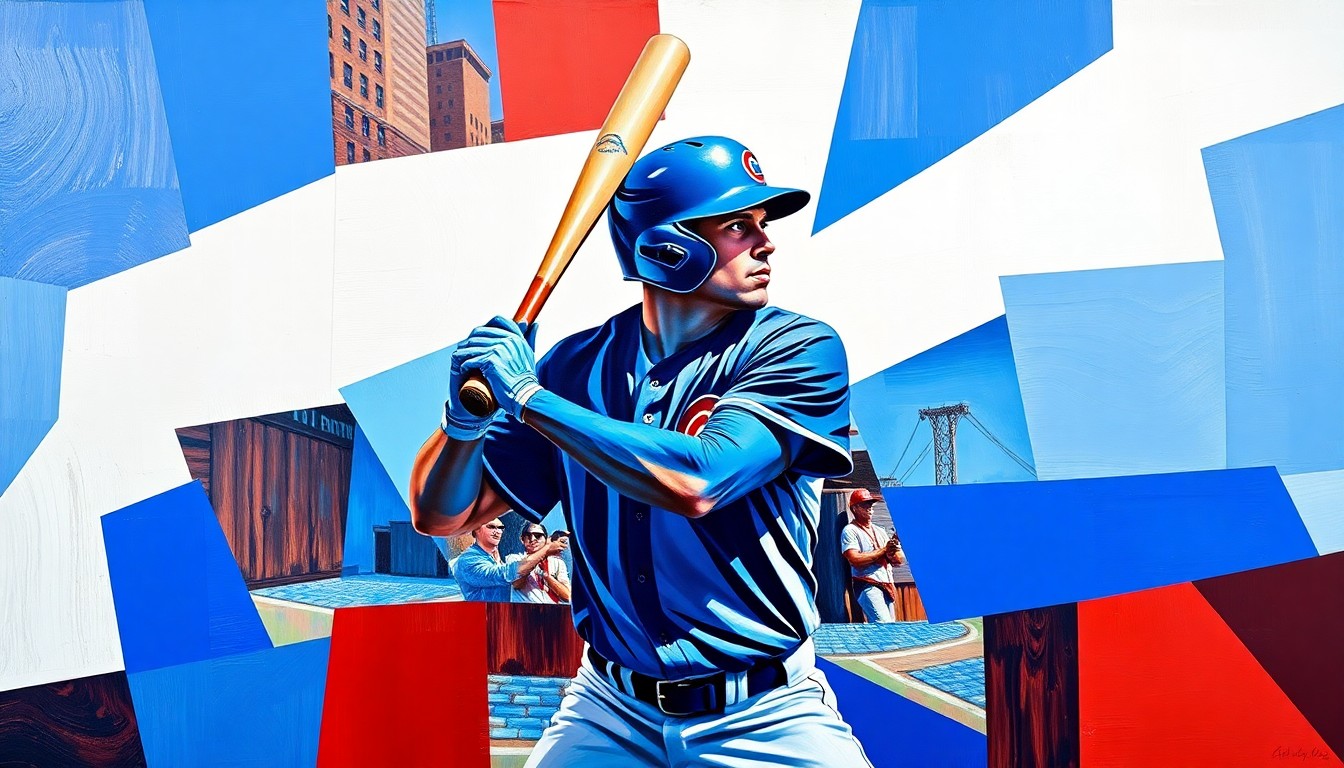 A cubist-style painting depicting a baseball player in the batter