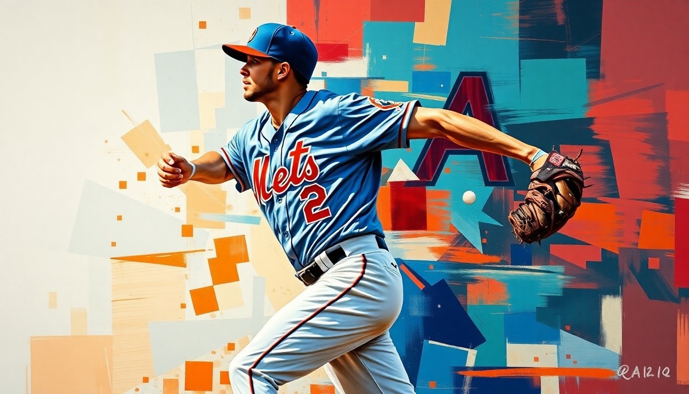 A fractured, multi-perspective painting depicting a baseball player