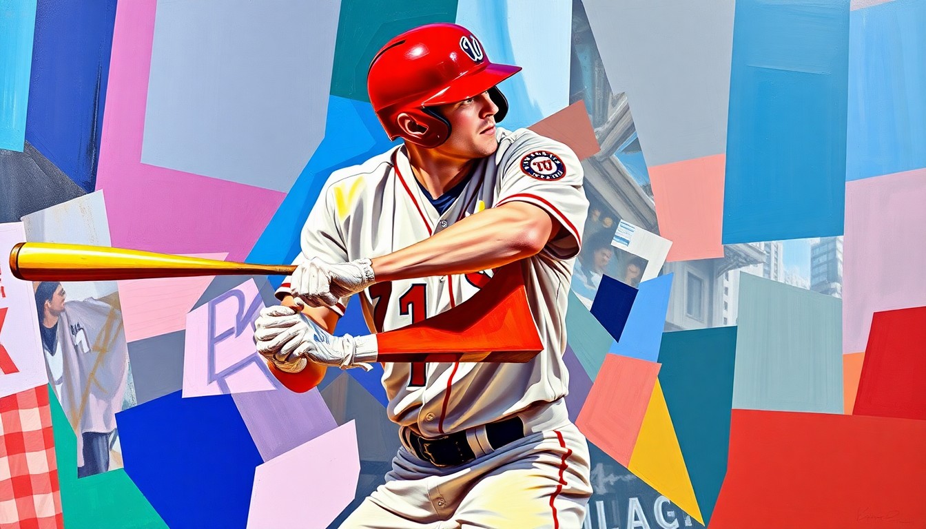 A cubist, geometric painting depicting a baseball player