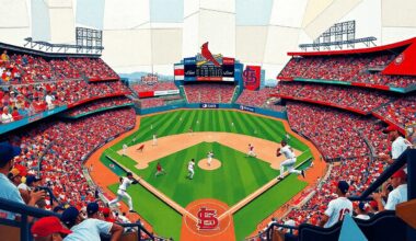 A fractured, multi-perspective painting breaking down a baseball game between the Washington Nationals and St. Louis Cardinals into sharp, overlapping geometric planes, capturing the energy and movement of the players through a cubist visual style.