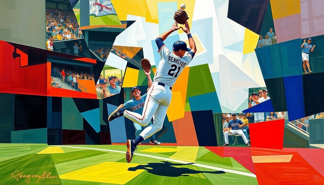 A cubist, geometric painting depicting the moment of Rob Refnsyder