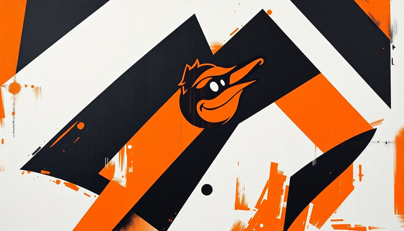 A fragmented, geometric painting depicting the Orioles