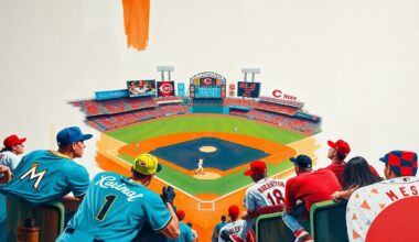 A fractured, geometric painting depicting a baseball game in progress, with the players and field broken down into sharp, overlapping planes of vibrant teal, orange, red, and white colors.