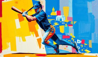 A cubist-style painting depicting a baseball player