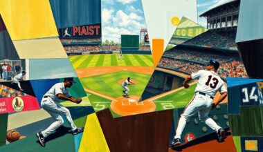 A fragmented, geometric painting depicting a baseball game in progress, with players and the field reduced to abstract shapes and lines in a cubist style, conveying the tension and energy of the tight contest.