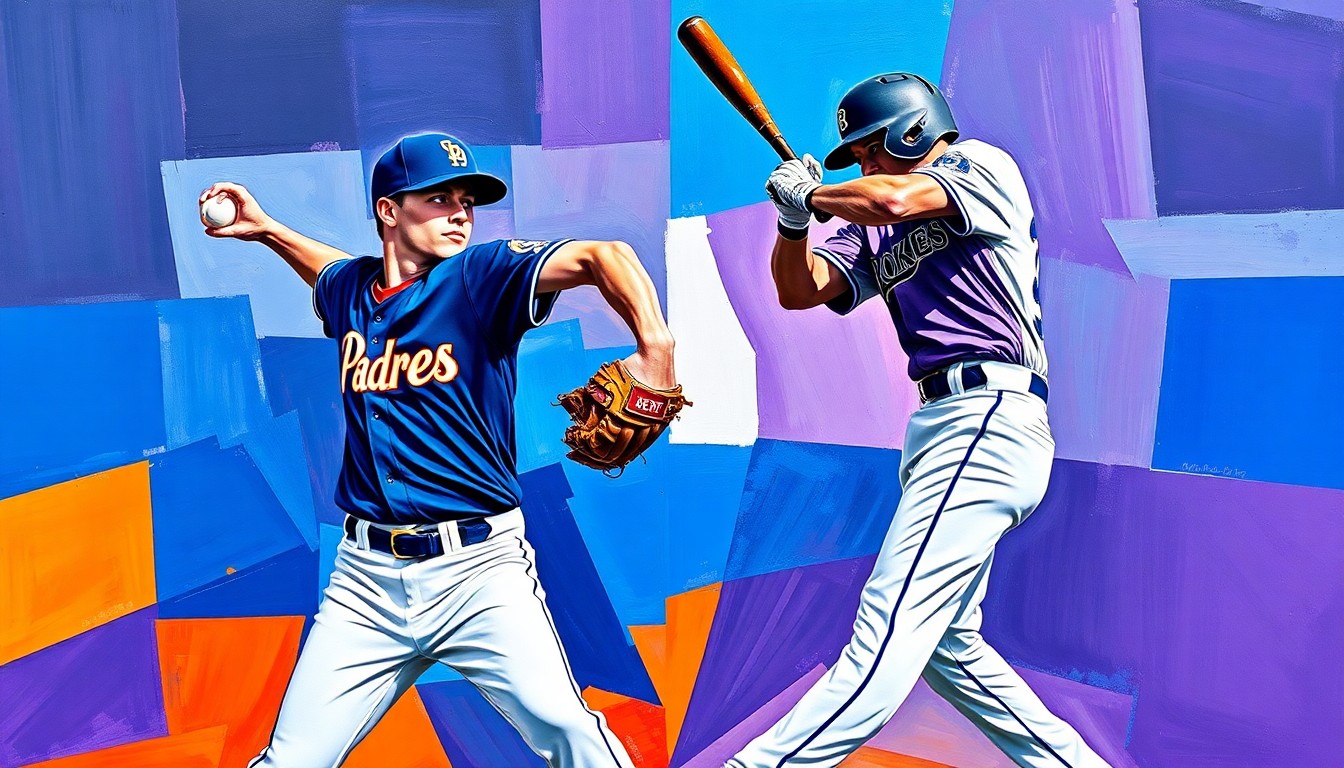 A fractured, geometric painting depicting the explosive motion of a baseball pitcher