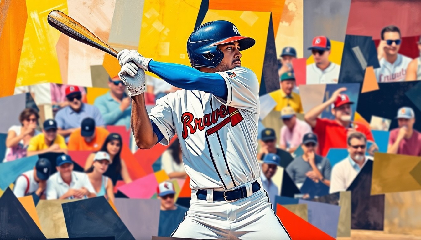 A fractured, multi-perspective painting depicting the overlapping geometric forms and planes of a baseball player