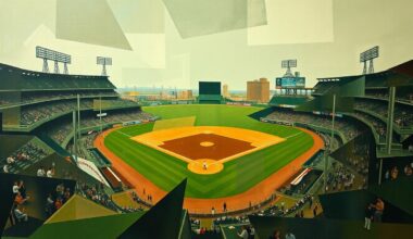 A cubist-style painting featuring overlapping geometric shapes and planes in muted tones, representing the contrasting elements of the Phillies