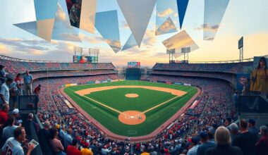 A fragmented, geometric painting depicting the action of a baseball game, with overlapping shapes and planes representing the ebb and flow of the contest between the two teams.