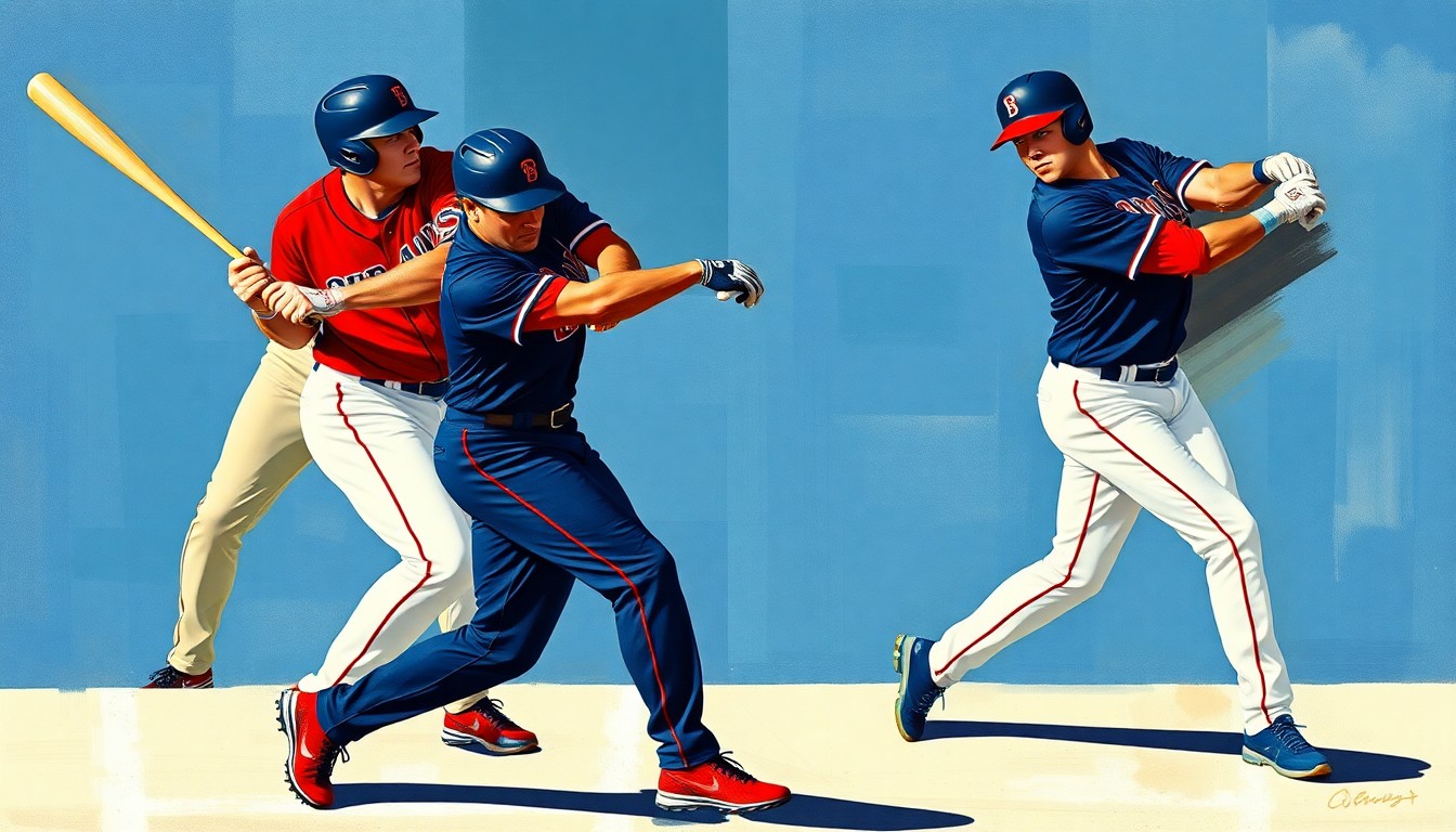 A cubist-style painting depicting the Cleveland Guardians baseball player José Ramírez in various batting poses, with his figure broken down into sharp, overlapping geometric shapes in the team