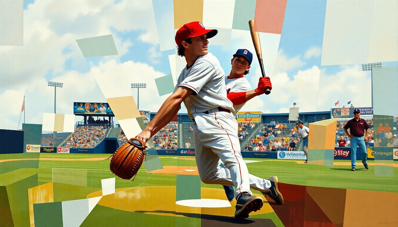A cubist-style painting depicting a baseball player