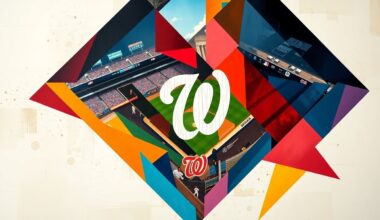 A cubist, geometric painting depicting a fragmented, multi-angled view of a baseball training session, with abstract shapes and forms representing the various technologies and data analytics being used by the Nationals.