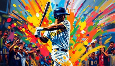 An abstract, expressionist painting in vibrant neon colors, capturing the raw energy and emotion of a Padres walk-off victory, with the batter