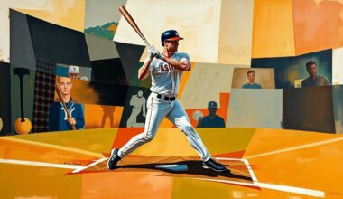 A fractured, multi-perspective painting depicting a baseball player