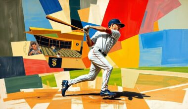 A cubist-style painting that breaks down a baseball player