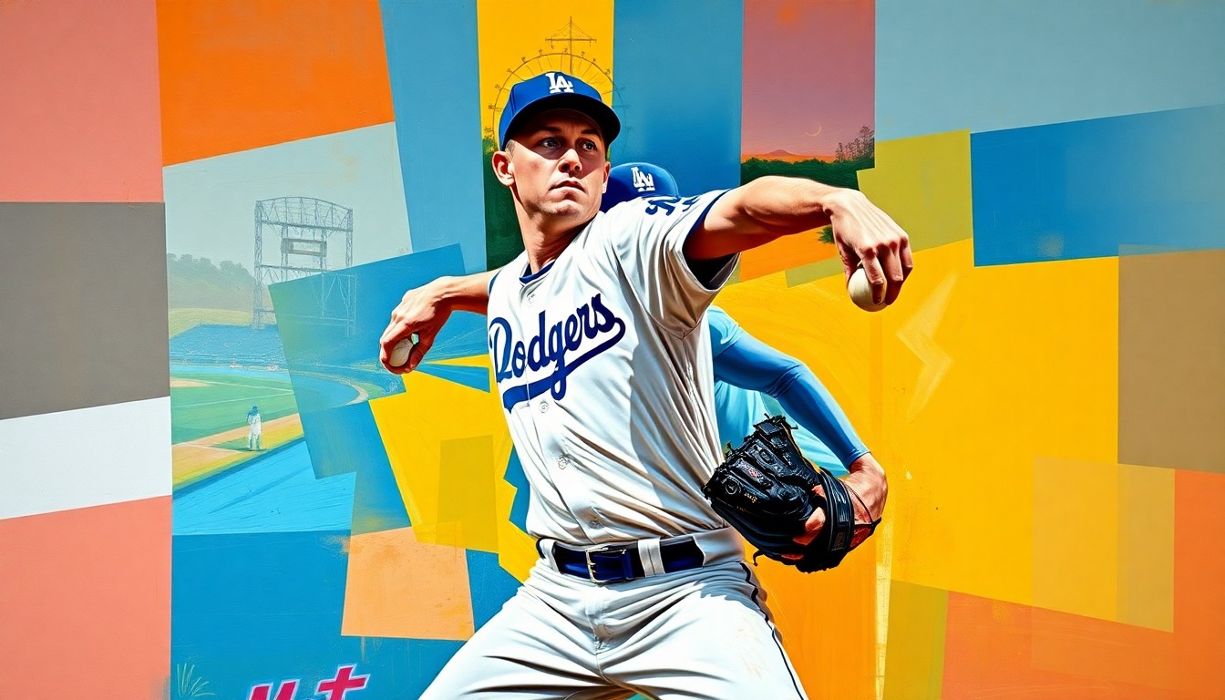 A cubist-style painting depicting a baseball pitcher