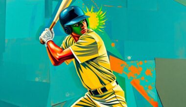 A fractured, multi-perspective painting depicting a baseball player