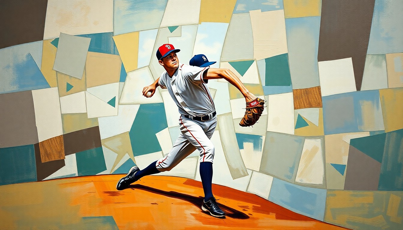 A cubist-style painting depicting a baseball player