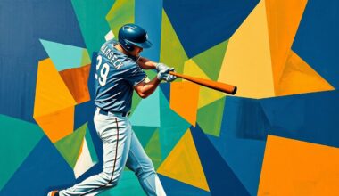 A cubist-style painting depicting a baseball player