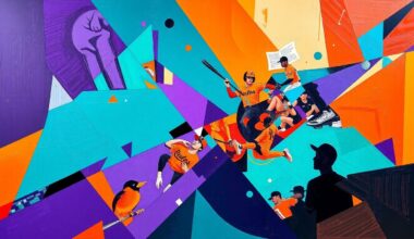 A fractured, multi-perspective painting in bold, clashing colors that breaks down the key moments of the baseball game into sharp, overlapping geometric planes, conceptually representing the dramatic action on the field.