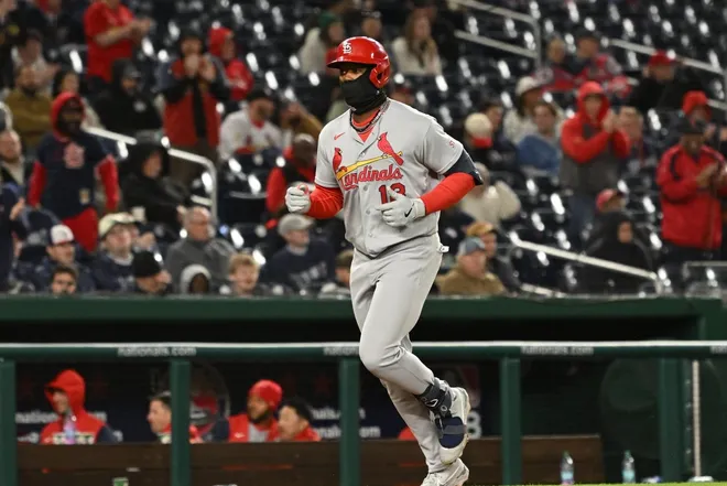 Apr 7, 2026; Washington, District of Columbia, USA; St. Louis Cardinals right fielder Jordan Walker (18) jogs to home plate after hitting a home run against the Washington Nationals during the seventh inning at Nationals Park.