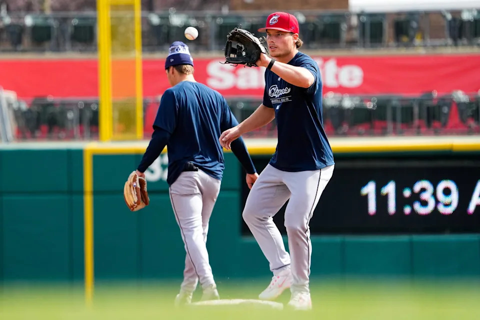 Columbus Clippers’s Travis Bazzana catches the ball during practice at Huntington Park on Wednesday, March 25, 2026 in Columbus, Ohio.&nbsp;© Samantha Madar/Columbus Dispatch / USA TODAY NETWORK via Imagn Images