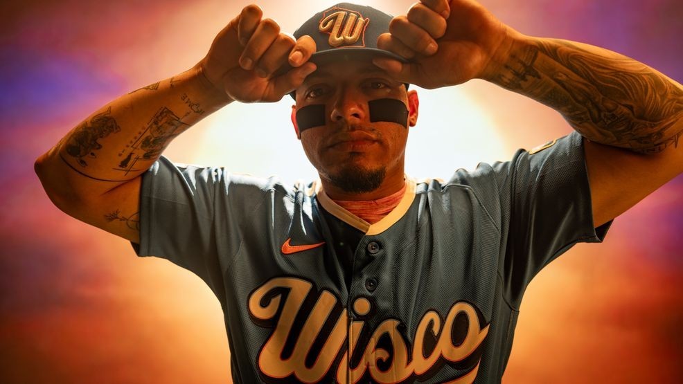 Catcher William Contreras models the Milwaukee Brewers' new City Connect uniform. (Photo courtesy Milwaukee Brewers)