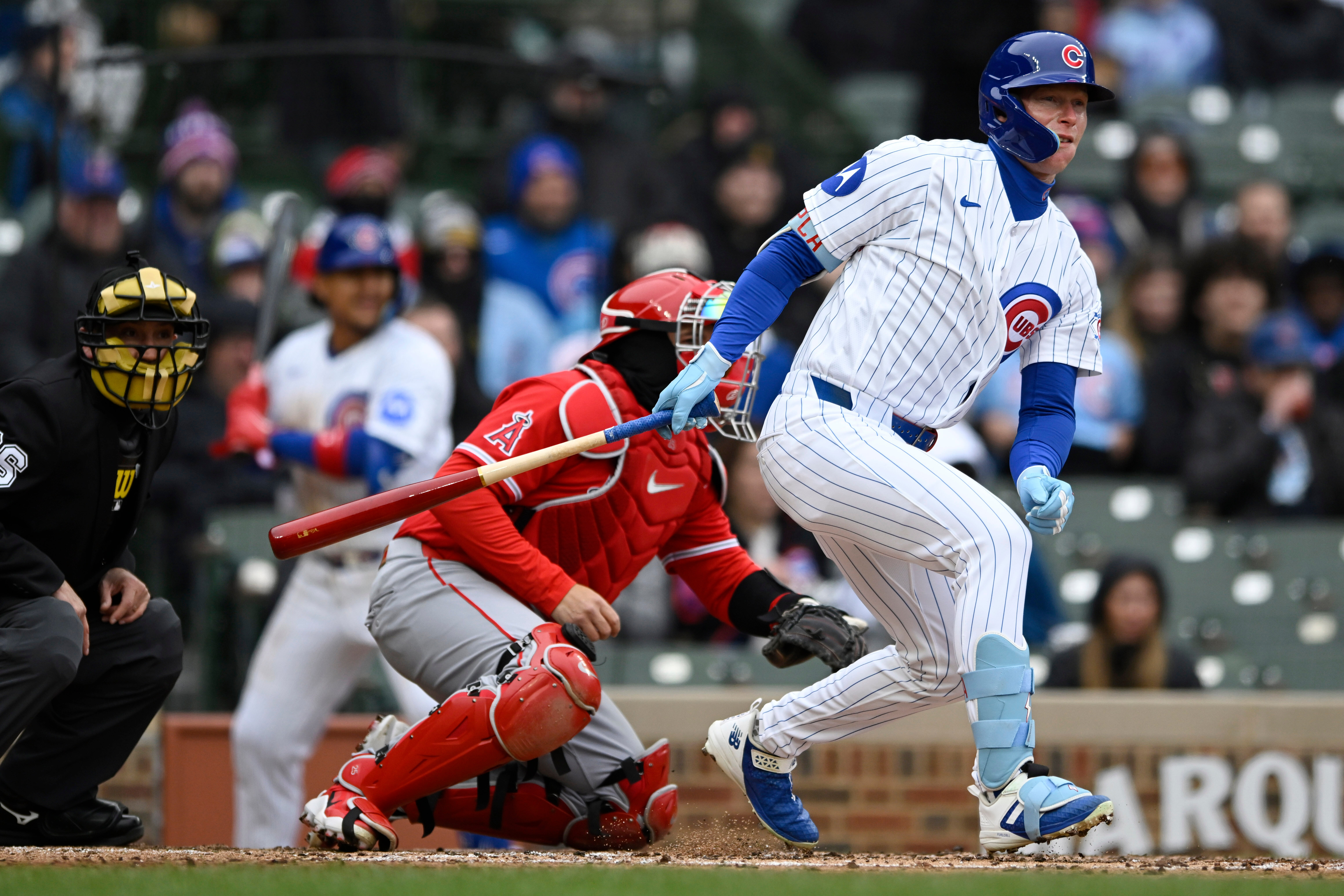 The Chicago Cubs’ Pete Crow-Armstrong hits an RBI single during...