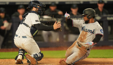 After long rain delay, Yankees’ bullpen falters in loss to Marlins