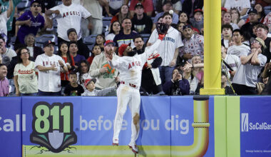 Angels Jo Adell home run robbery right-field wall Seattle Mariners 2026...