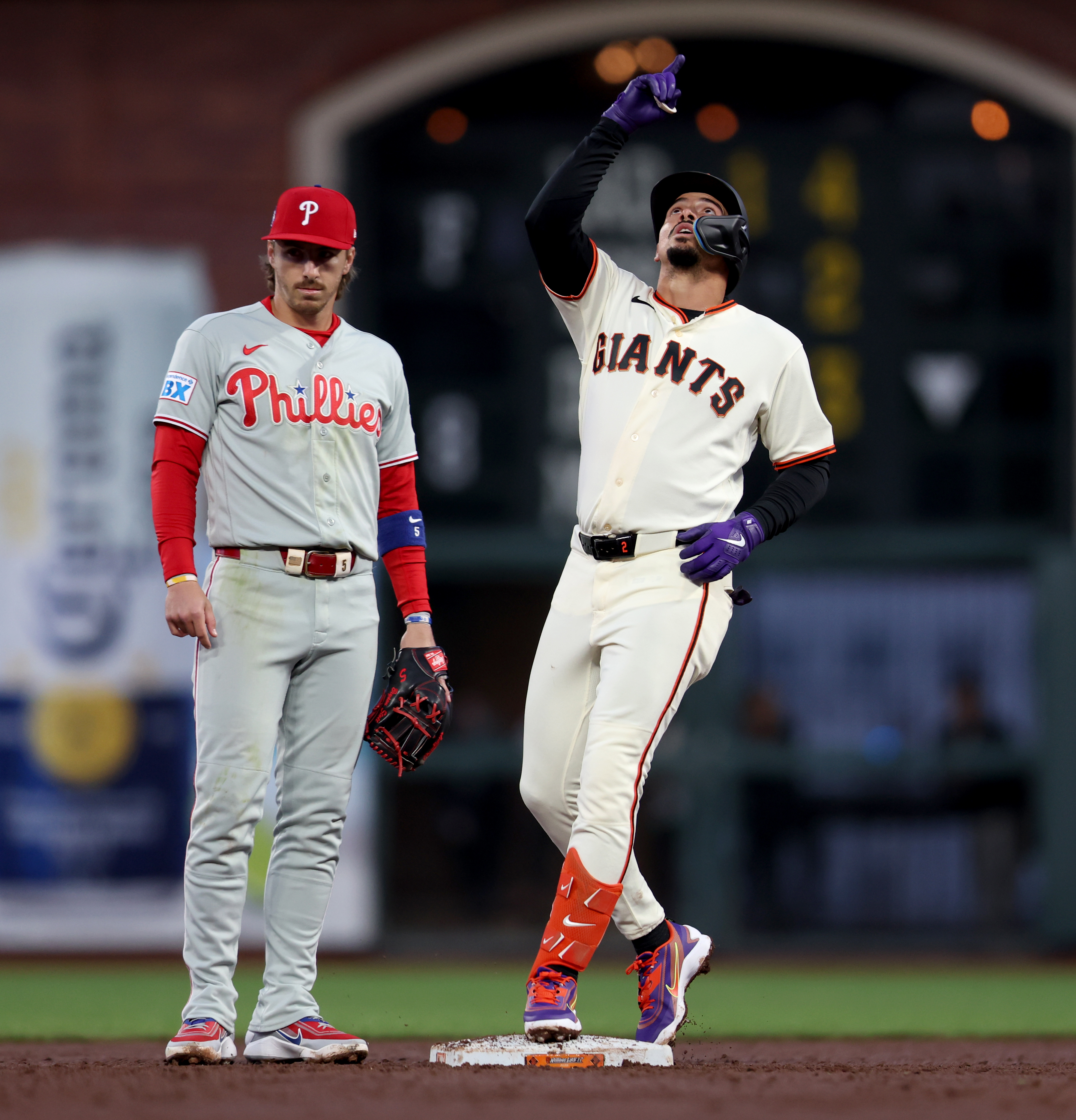 San Francisco Giants’ Willy Adames #2 celebrates his double as...