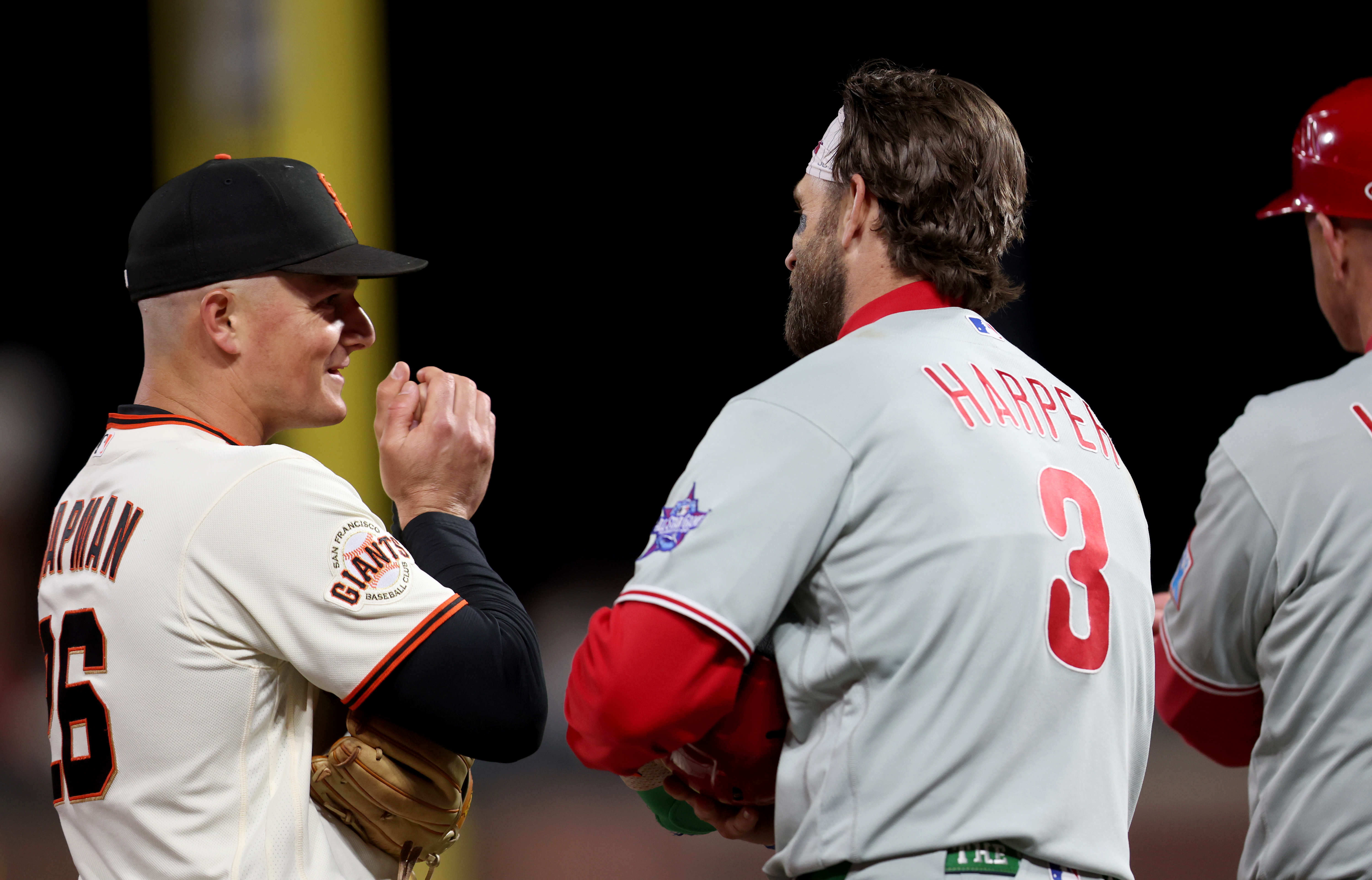 San Francisco Giants third baseman Matt Chapman #26 warms up...