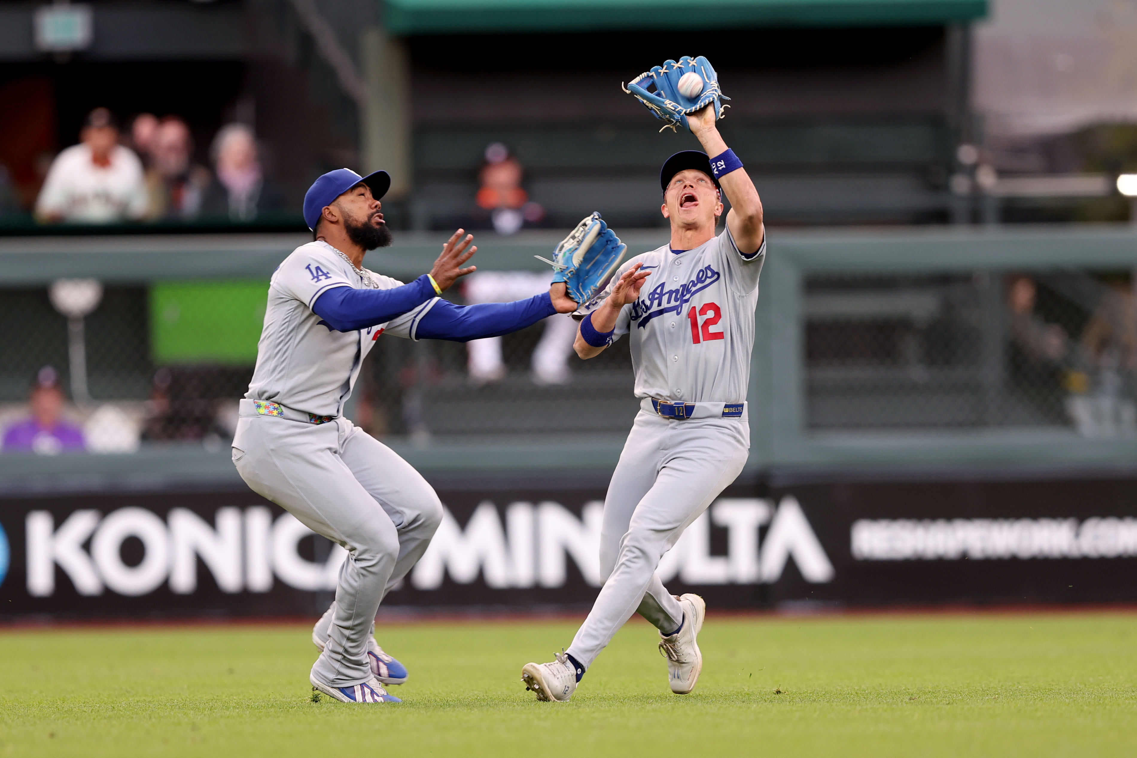 Los Angeles Dodgers’s Alex Call (12) makes a catch for...