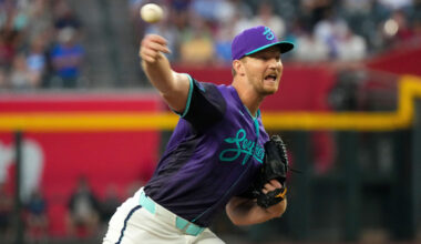 Arizona Diamondbacks pitcher Michael Soroka works against the Toronto Blue Jays during the first in...