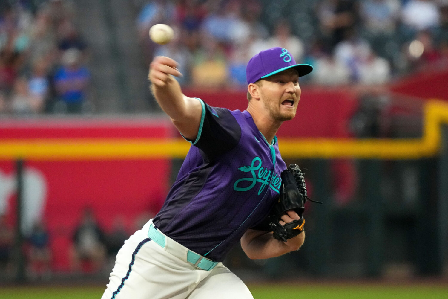 Arizona Diamondbacks pitcher Michael Soroka works against the Toronto Blue Jays during the first in...