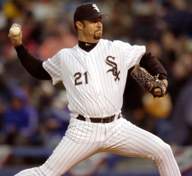 White Sox pitcher Esteban Loaiza delivers during Chicago's 5-2 win over the Detroit Tigers on April 4, 2003, at U.S. Cellular Field in Chicago. (Scott Strazzante/Chicago Tribune)