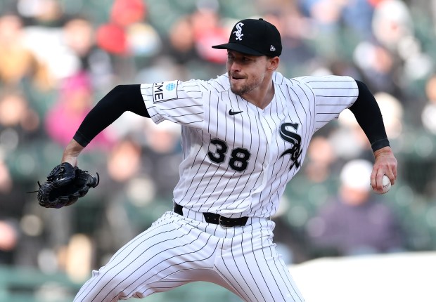 Chicago White Sox relief pitcher Chris Murphy (38) delivers to the Baltimore Orioles in the eighth inning of a game at Rate Field in Chicago on April 7, 2026. (Chris Sweda/Chicago Tribune)