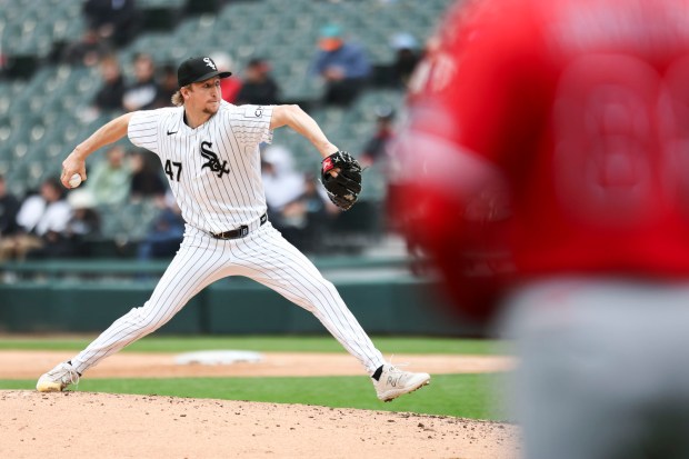 Chicago White Sox pitcher Erick Fedde (47) pitches during the first inning against the Los Angeles Angels at Rate Field on April 29, 2026. (Eileen T. Meslar/Chicago Tribune)