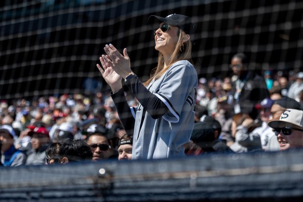 A Chicago White Sox fan cheers during the second inning of a game against the Toronto Blue Jays at Rate Field on Sunday, April 5, 2026. (Josh Boland/Chicago Tribune)