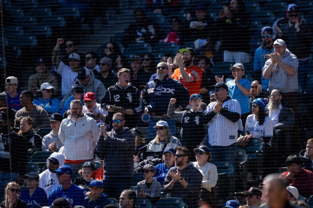 Chicago White Sox fans react during the third inning of a game against the Toronto Blue Jays at Rate Field on Sunday, April 5, 2026. (Josh Boland/Chicago Tribune)