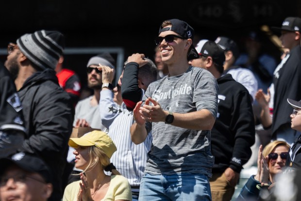 Chicago White Sox fans react during the third inning of a game against the Toronto Blue Jays at Rate Field on Sunday, April 5, 2026. (Josh Boland/Chicago Tribune)