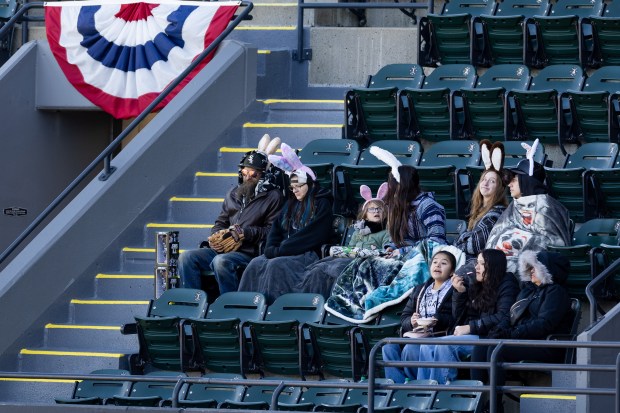 Chicago White Sox fans wear bunny ears in the stands during the eighth inning of a game against the Toronto Blue Jays at Rate Field on Sunday, April 5, 2026. (Josh Boland/Chicago Tribune)